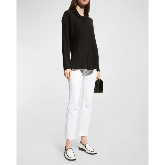 Lafayette 148 New York Bias Cut Cowl Neck Silk Blouse Black Size Small NWT
